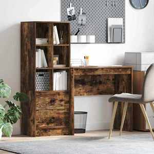 vidaXL Birou cu sertar 2 pcs Stejar fumuriu imagine