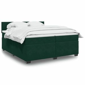 vidaXL Pat box spring cu saltea, verde închis, 200x200 cm, catifea imagine