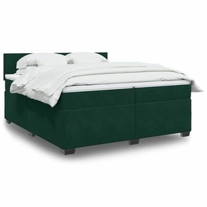 vidaXL Pat box spring cu saltea, verde închis, 200x200 cm, catifea imagine