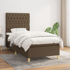 vidaXL Pat box spring cu saltea, maro închis, 90x190 cm, textil imagine