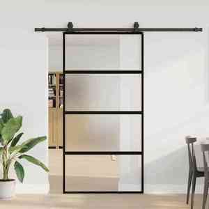 vidaXL Ușă glisantă cu set de feronerie neagră sticlă securizată imagine