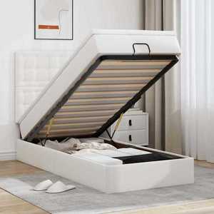 vidaXL Pat otoman cu saltea, alb, 90x190cm, piele ecologică imagine