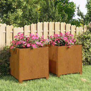 vidaXL Jardiniere cu picioare 2 buc. ruginiu 40x40x40 cm oțel corten imagine