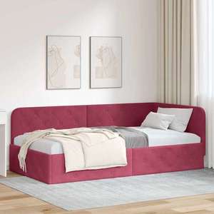 vidaXL Cadru de pat colțar cu headboard Roșu Vin 100 x 200 cm Catifea imagine