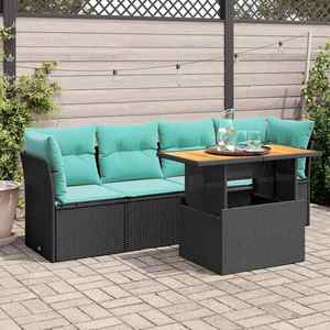 vidaXL Set mobilier de grădină cu perne, 5 piese, negru, poliratan imagine