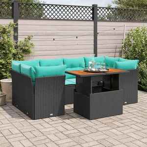 vidaXL Set canapele de grădină cu perne, 7 piese, negru, poliratan imagine