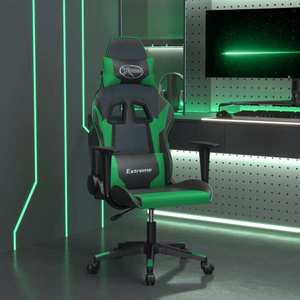 vidaXL Scaun de gaming de masaj, negru și verde, piele ecologică imagine