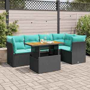 vidaXL Set mobilier de grădină cu perne, 6 piese, negru, poliratan imagine