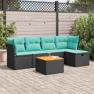 vidaXL Set mobilier de grădină cu perne, 6 piese, negru, poliratan imagine