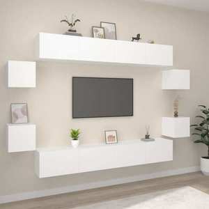 vidaXL Set dulap TV, 8 piese, alb, lemn prelucrat imagine