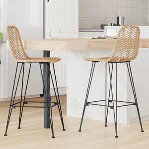 vidaXL Scaun Bar 2 pcs natural 44, 5 x 53 x 111 cm Ratan și Fier imagine