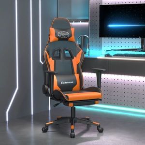 vidaXL Scaun de gaming cu suport picioare, negru/oranj, piele eco imagine