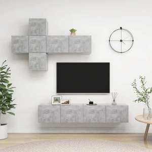 vidaXL Set de dulapuri TV, 7 piese, gri beton, lemn prelucrat imagine