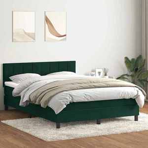 vidaXL Pat box spring cu saltea, verde închis, 160x210 cm, catifea imagine