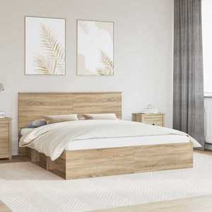 vidaXL Cadru de pat cu headboard Sonoma 200 x 200 cm Lemn de pin masiv imagine