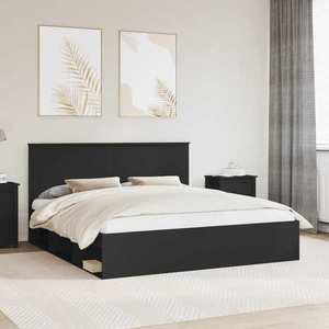vidaXL Cadru de pat cu headboard Negru 180 x 200 cm Lemn de pin masiv imagine