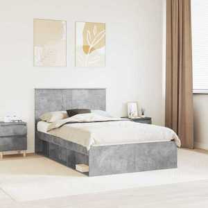 vidaXL Cadru de pat Gri Concret 135 x 190 cm Lemn de pin masiv imagine