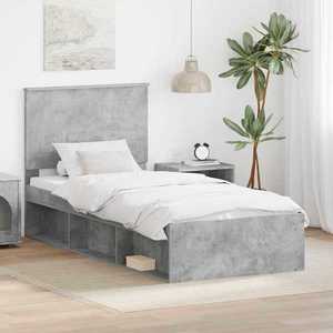vidaXL Cadru de pat Gri Concret 90 x 190 cm Lemn de pin masiv imagine