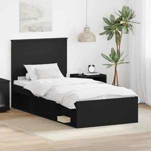 vidaXL Cadru de pat cu headboard Negru 75 x 190 cm Lemn de pin masiv imagine