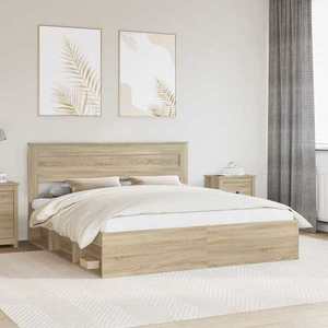 vidaXL Cadru de pat cu headboard Sonoma 180 x 200 cm Lemn de pin masiv imagine