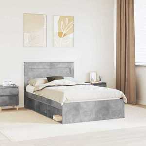 vidaXL Cadru de pat Gri Concret 135 x 190 cm Lemn de pin masiv imagine