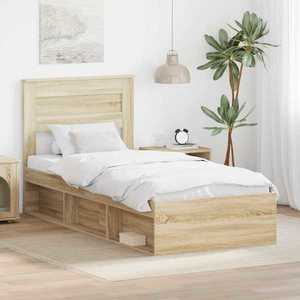 vidaXL Cadru de pat cu headboard Sonoma 100 x 200 cm Lemn de pin masiv imagine