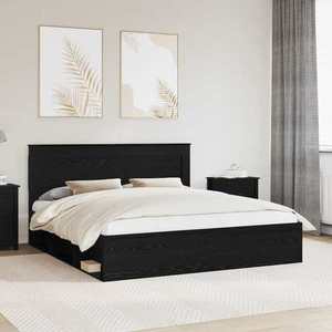 vidaXL Cadru de pat cu headboard Negru 200 x 200 cm Lemn de pin masiv imagine
