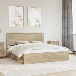 vidaXL Cadru de pat cu headboard Sonoma 180 x 200 cm Lemn de pin masiv imagine