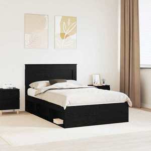 vidaXL Cadru de pat cu headboard Negru 120 x 190 cm Lemn de pin masiv imagine