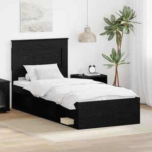 vidaXL Cadru de pat cu headboard Negru 100 x 200 cm Lemn de pin masiv imagine