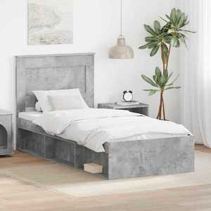 vidaXL Cadru de pat cu headboard Beton 90 x 200 cm Lemn de pin masiv imagine