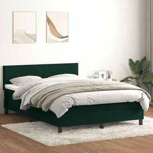vidaXL Pat box spring cu saltea, verde închis, 160x210 cm, catifea imagine