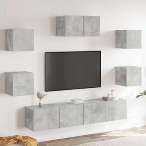 vidaXL Set dulapuri TV, 7 piese, gri beton, lemn prelucrat imagine
