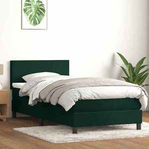 vidaXL Pat box spring cu saltea, verde închis, 90x210 cm, catifea imagine