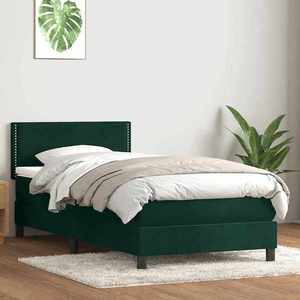 vidaXL Pat box spring cu saltea, verde închis, 90x210 cm, catifea imagine