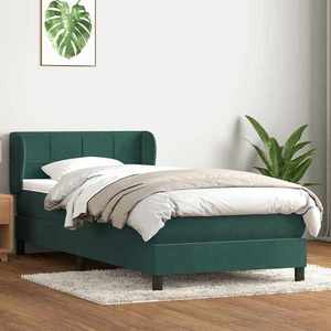 vidaXL Pat box spring cu saltea, verde închis, 90x210 cm, catifea imagine