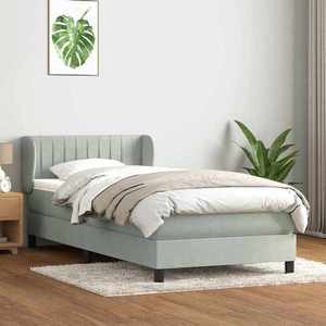 vidaXL Pat box spring cu saltea, gri deschis, 80x220 cm, catifea imagine