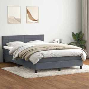 vidaXL Pat box spring cu saltea, gri închis, 140x220 cm, catifea imagine