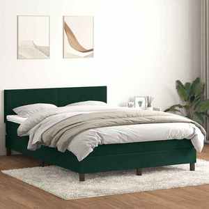 vidaXL Pat box spring cu saltea, Verde închis, 140x210 cm, catifea imagine