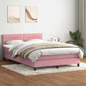 vidaXL Pat box spring cu saltea, roz, 140x220 cm, catifea imagine