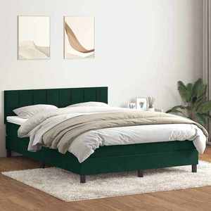 vidaXL Pat box spring cu saltea, Verde închis, 140x210 cm, catifea imagine