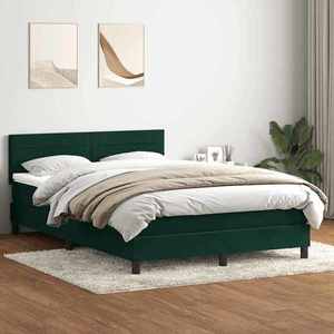 vidaXL Pat box spring cu saltea, Verde închis, 140x210 cm, catifea imagine