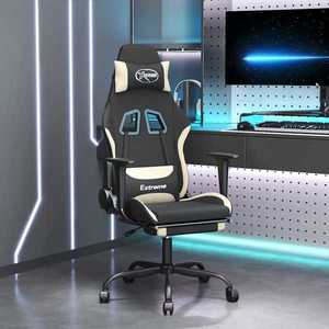 vidaXL Scaun de gaming cu masaj/suport picioare, negru și crem, textil imagine