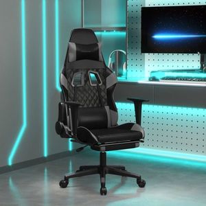 vidaXL Scaun de gaming cu suport picioare, negru/gri, piele ecologică imagine