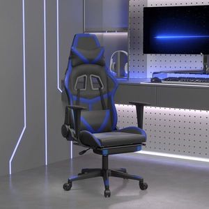 vidaXL Scaun de gaming masaj/suport picioare negru/albastru piele eco imagine