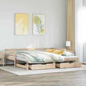 vidaXL Pat de zi cu extensie și sertare fără saltea, 90x190 cm imagine