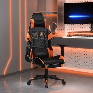vidaXL Scaun de gaming cu suport picioare, negru/oranj, piele eco imagine