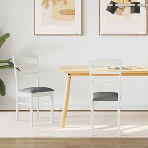 vidaXL Scaun de sufragerie 2 pcs Alb și gri Lemn Solid de Cauciuc imagine