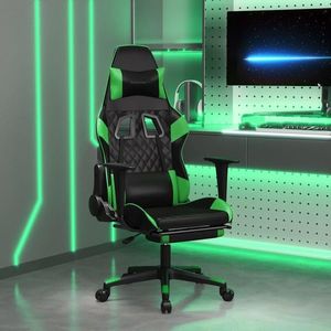 vidaXL Scaun gaming de masaj/suport picioare, negru/verde, piele eco imagine