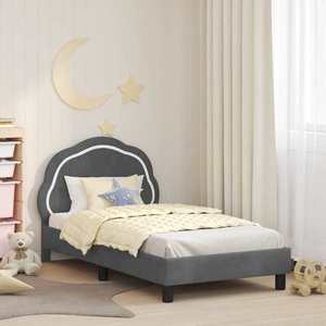 vidaXL Cadru de pat pentru copii cu spătar Gri închis 80 x 160 cm imagine